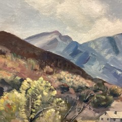 1956 Provo Utah Spanish Fork Canyon Pace Ranch Oil Painting Ray Hansen 18×24”