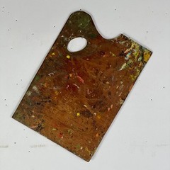 Vintage Artist’s Large Rectangular Painting Palette With Remnant Oil Paint