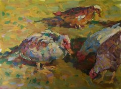 Oil painting Agriculture Birds Ukrainian painter Canvas Unframed Decor original