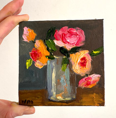 Rose Oil Painting Original Flowers Art Impasto Still Life Small Canvas Wall Art