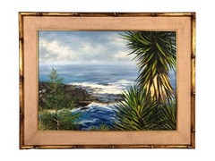 Vintage Tropical Seascape Painting Framed Coastal Art 23 x 30″ Original Unsigned
