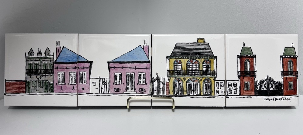 Jacques De Clercq / DeClercq Painted & Signed 4 Tile Art – French Quarter Houses