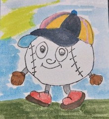 ACEO Art Card ATC Watercolor Baseball 3.5X2.5 Sports Whimsical Painting by GAT