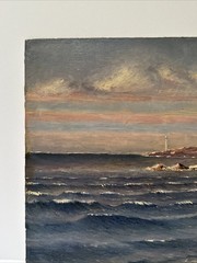 WILLIAM HILLIARD PAINTING ANTIQUE COASTAL LIGHTHOUSE BEACH LANDSCAPE FAMOUS OIL
