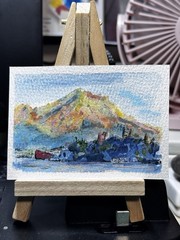 OriginalACEO Sunny Mountain By A Lake By KatBergman 2.5×3.5