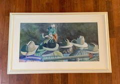 Original Watercolor Painting Rodeo Time Cowboy Western Art Tom T. J. Gress 57”
