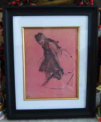 VTG FRAMED MATTED EDGAR DEGAS COLOR ART PRINT DANCER ADJUSTING HER SLIPPER 1875