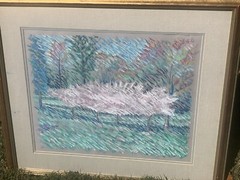Kathy Black ‘88 Trees Dappled Light Landscape Pastel Framed Mat 24.25”T 28.25”W