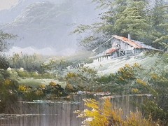 Vintage Large Mountains Landscape Oil Painting Canvas Original Wood Framed 24×36