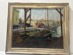 Antique Painting Wpa Era Impressionist Marina Nautical Blanch Whelan Listed Oil