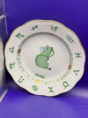 Herend Hand Painted Zodiac/Home Deco Plate Green Fishnet Designed 1996 Rat