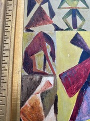 MID CENTURY PAINTING PEOPLE HORSE CUBIST CUBISM MODERNISM ANTIQUE 1940’S OIL