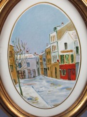 Oval Painting On Ceramic Landscape Signed Vintage 20th Century