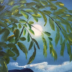 VINTAGE beach moon coast original art PAINTING by Winki moonlite