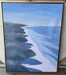 Large Blue Coastal Landscape Modern Minimalist Framed Art 31.5 X 39