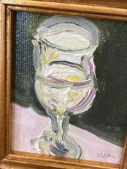 Mini Framed Wine Bottle/ Wine Glass Art 4 x 3 1/2″- Hand Painted- Set of Six