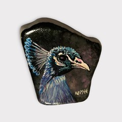 mini peacock Acrylic painting on stone, Sealed And Signed, 1.25 X 2 Inch 1N