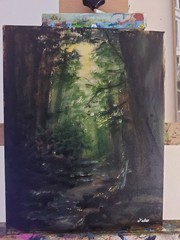 LOVELESS – „FOREST FLOW“ 11 x 14 green acrylic on canvas living room decor COA