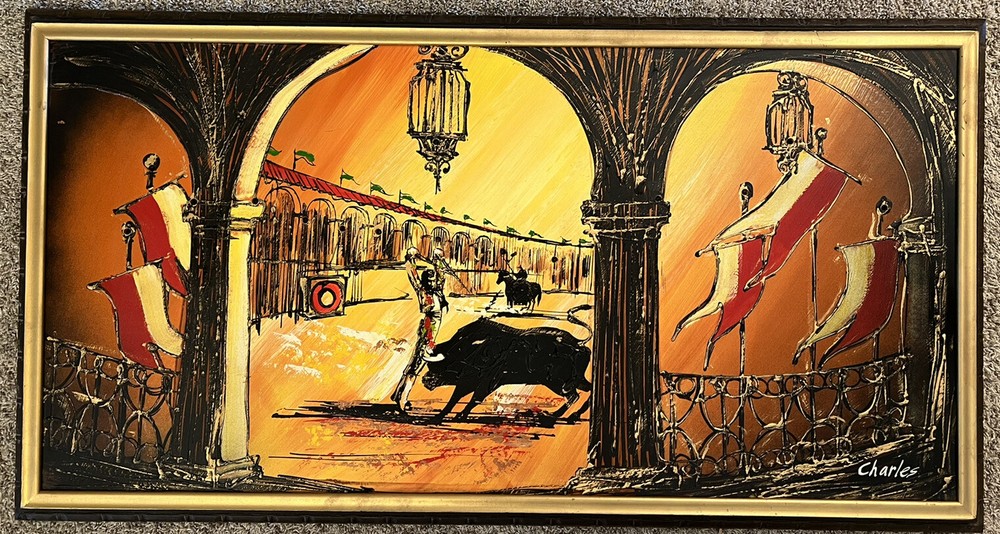 VTG Mid-Century Modern Lighted Carlo of Hollywood Spain Bull Fighting Original