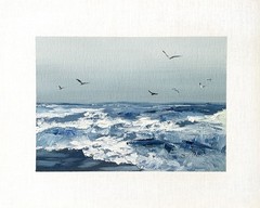 8×10 Original Oil Painting Seascape Birds Ocean Waves Coastal Art Summer Signed