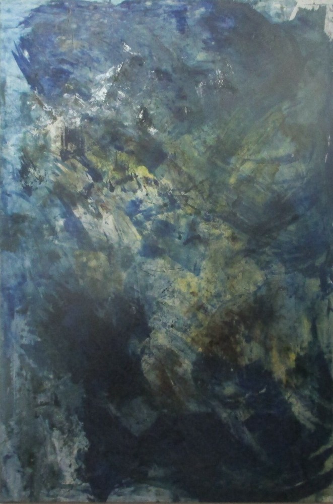xxl oil painting blue spatulated orig sign ZM abstract blue 155×95 stretched canvas