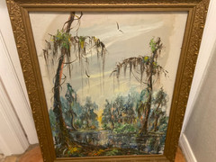 Louisiana Landscape Artist William E. Dwyer Painting on Board New Orleans Swamp