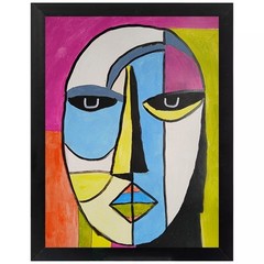 Expressionism/Abstract 9 x 12 Colorful Round Face one of a kind Art Painting