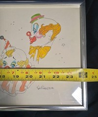 VTG SIGNED RICK ST. DENNIS 1981 ORIGINAL PENCIL ON PAPER PAINTING CLOWNS FRAMED