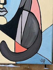 Original Cat Lady Picasso Inspired Modern Cubist Art 14×11” Canvas Acrylic VLP