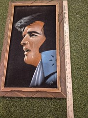Vintage Elvis Presley Crying Black Velvet Painting Wood Frame Mexico 23 x 14