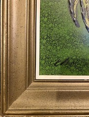 Signed 1950s Mid Century Framed Drip Art Painting Asian Vessel 25”x16.9”