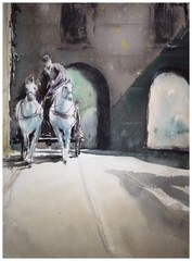 439 Team Horses Original Watercolor Painting Painting Impressionist
