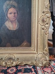 Antique 19th Century Oil Painting Portrait of a Young Lady in a Bonnet