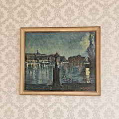 SCANDINAVIAN OIL PAINTING CITYSCAPE NORDIC EVENING SCENE SIGNED DATED 1932