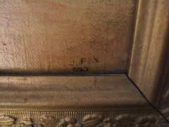 Antique Oil J. Fox 1923 Violet Floral Display Wood Gesso Frame 23 1/2″ x 23 1/2″