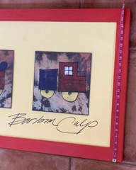 BARBARA CULP ENAMELED METAL SCULPTURE 3 Part Train PAINTING Signed & Framed