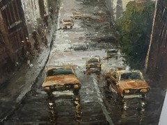 Rainy City Street Original Oil Painting on Canvas 120 x 51 cm Urban Wall Art