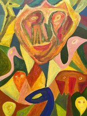Oil Painting Abstract Figure Composition Modern Danish Midcentury 65x47cm