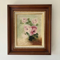 Refined Floral Still Life Oil Painting „Pink Roses“ Original Small Artwork