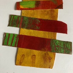 „Fiesta“ Modern Abstract Art Oil Painting/Stripes of Cut Canvas Signed
