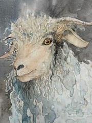 Painting Goat Sheep Original Watercolor Farm Animal Country Farmhouse