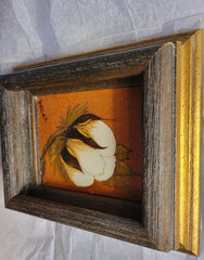 **SALE** VTG Oil Hand Painted Cotton Bowl Deep Frame Gold & Brown 7 1/4 x 6 1/4