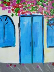 Expressionism/Abstract Blue Door 11×14 Signed Colorful Hand Made Art Painting