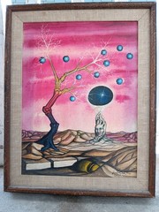 Unusual Unique Vintage Abstract Oil Painting Interstellar Dreamscape Signed