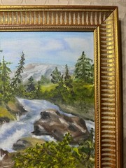 „A River Landscape Scene“ Oil Painting – Framed