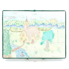 Country Church Original Art Naive Outsider OOAK Signed M Evaristo 12 x 9 inches