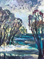 Oil Painting Lonely Island Litvinov Original Unframed Wall Hanging n1429AAA