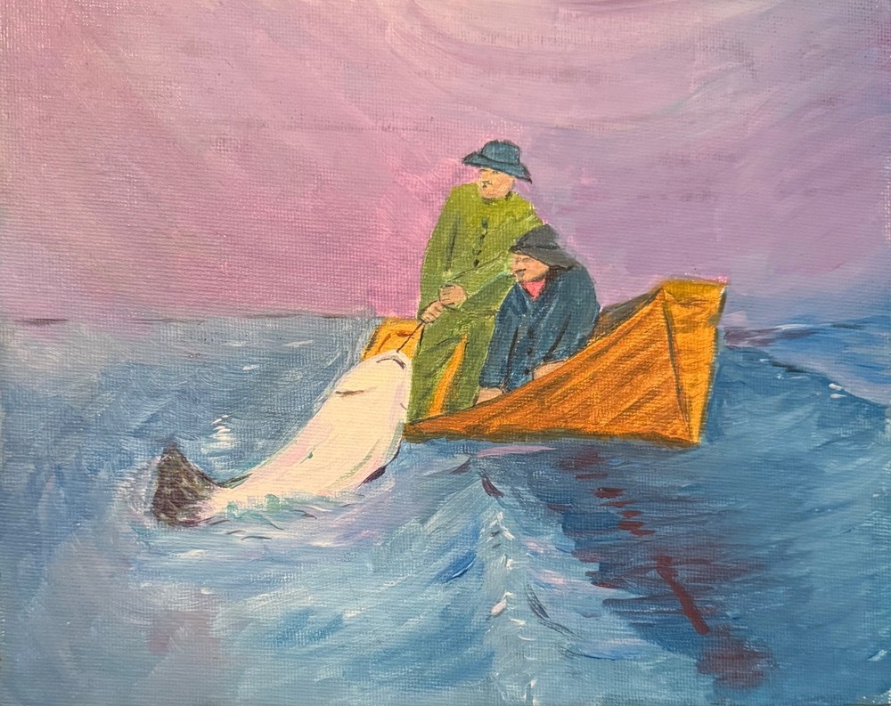 Original Painting 8×10 Acrylic Canvasboard Big Catch Fishing nautical signed