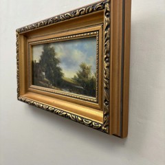 Timeless Landscape Oil Painting „Golden Frame“ Authentic Small Art