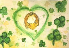 Origional Watercolor, Green Heart & Claddaugh, Irish Heart , Signed , Fleischer